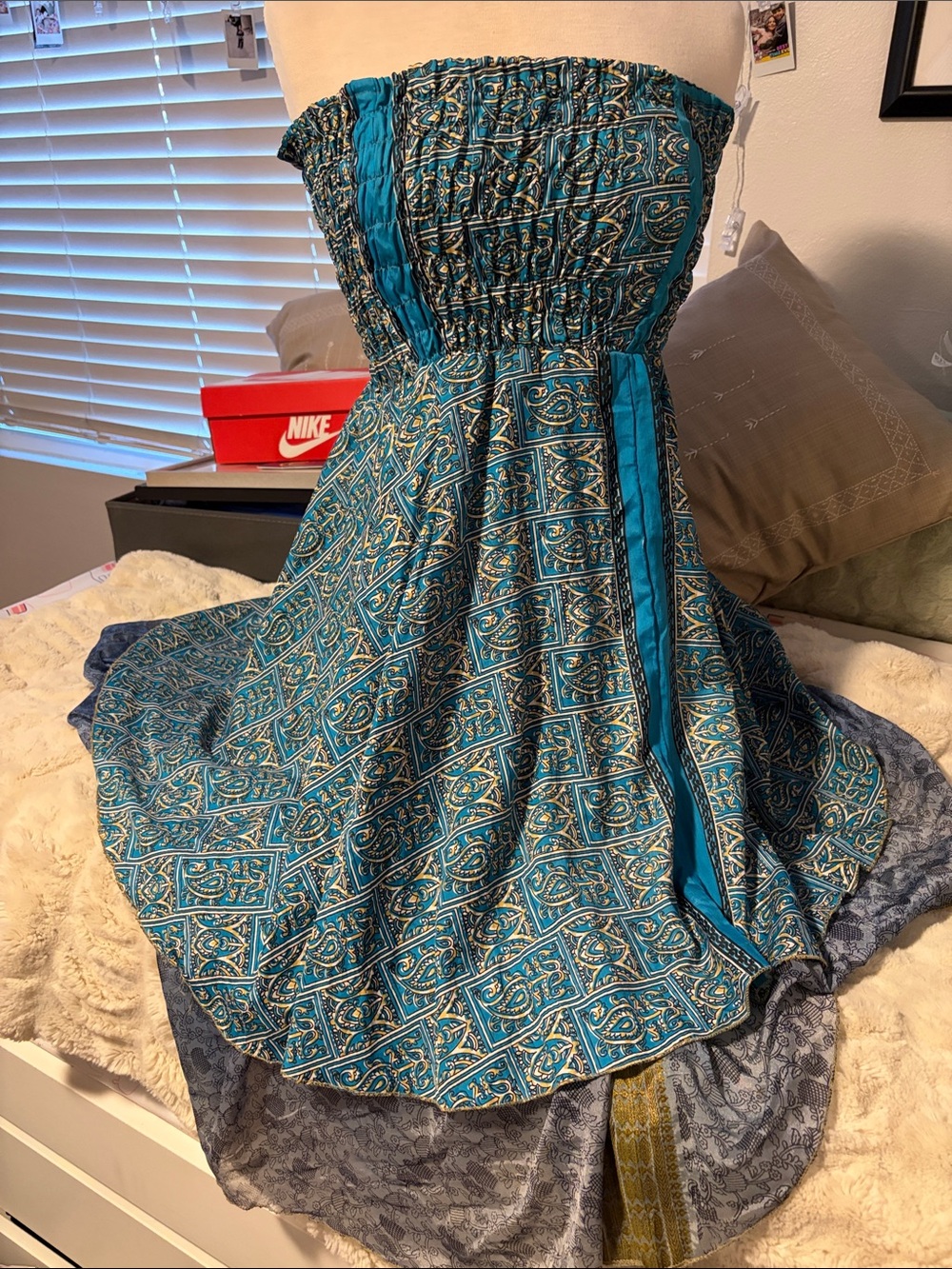 Nike Strapless Teal Patterned Summer Dress